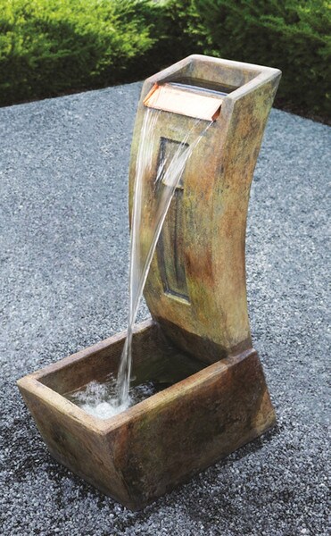 Pendant Wall Fountain comes with dramatic lighting cement and copper